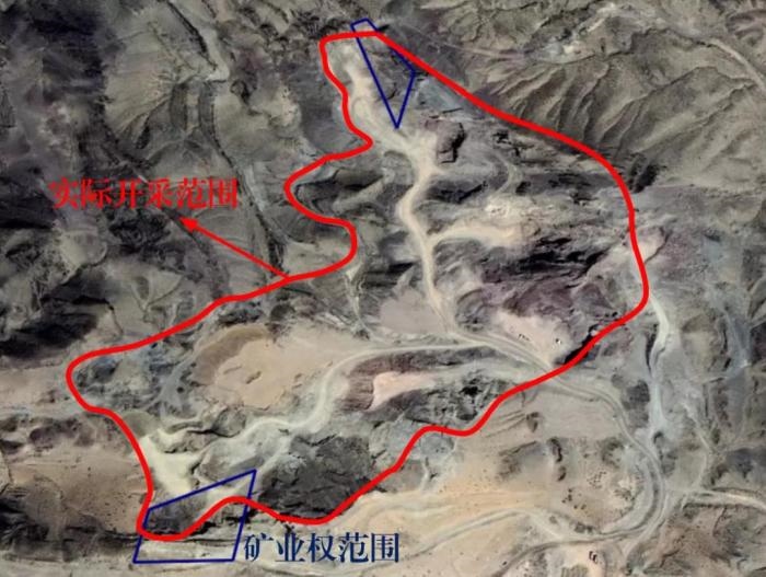 2021年5月的衛(wèi)星遙感影像顯示，白土崗子石料廠礦業(yè)權(quán)面積僅16.65畝，越界開(kāi)采達(dá)207畝，超出12.4倍