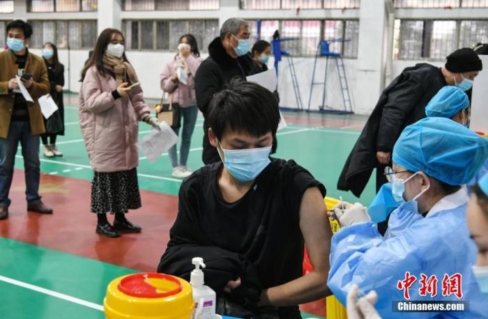 資料圖：安徽農(nóng)業(yè)大學(xué)學(xué)生在校園新冠疫苗接種點(diǎn)接種疫苗。 <a target='_blank' href='/'>中新社</a>記者 韓蘇原 攝