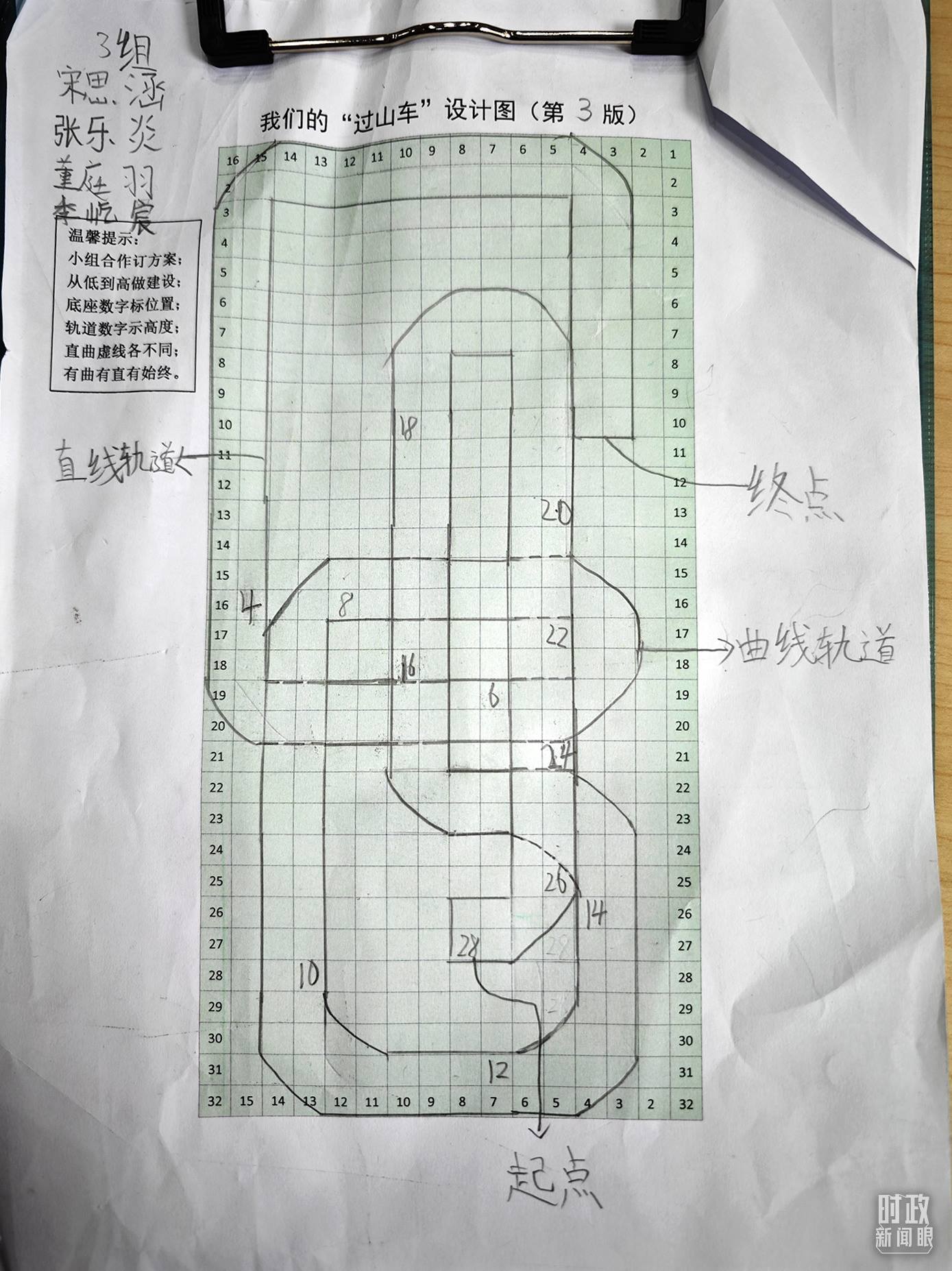 △學(xué)生們搭建過(guò)山車(chē)模型的設(shè)計(jì)圖。（總臺(tái)央視記者彭漢明拍攝）