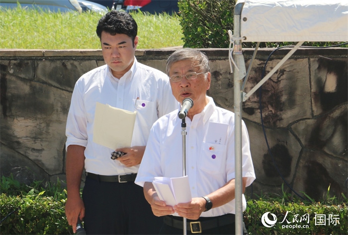 藤澤市市長鈴木恒夫在紀念儀式上致辭。人民網(wǎng) 許可攝