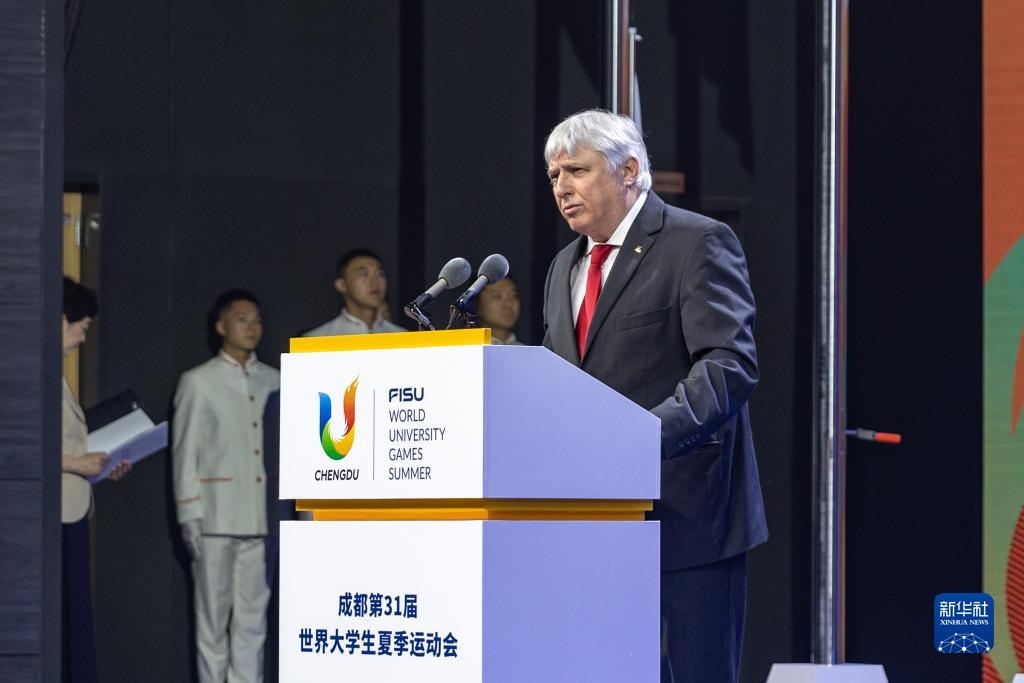 7月22日，國際大體聯(lián)秘書長、首席執(zhí)行官艾瑞克·森超在開村儀式上致辭。新華社記者 黃偉 攝