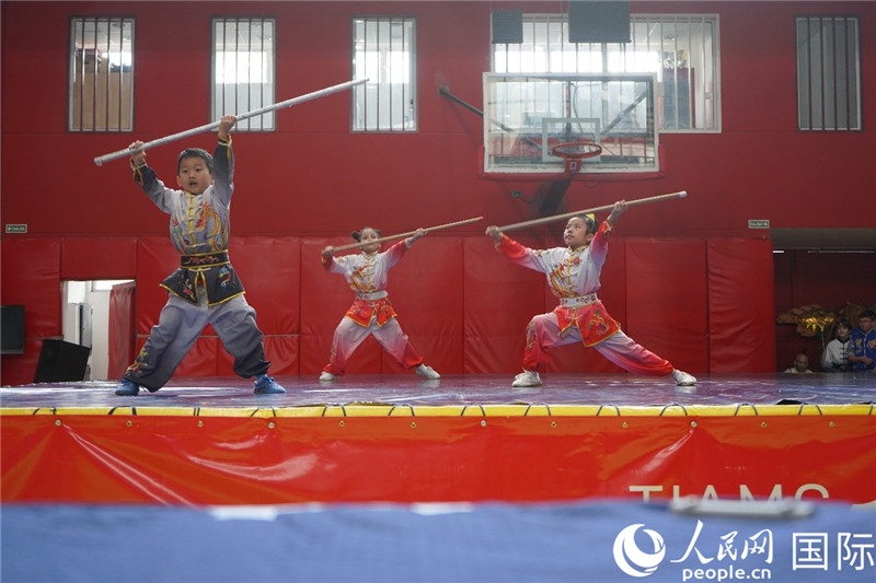 圖為開幕式現(xiàn)場兒童武術表演。人民網(wǎng)記者 許放攝