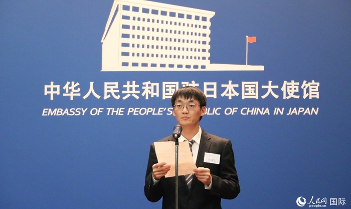 獲獎(jiǎng)學(xué)生代表、大阪大學(xué)博士生劉亞飛發(fā)表感言。人民網(wǎng) 許可攝