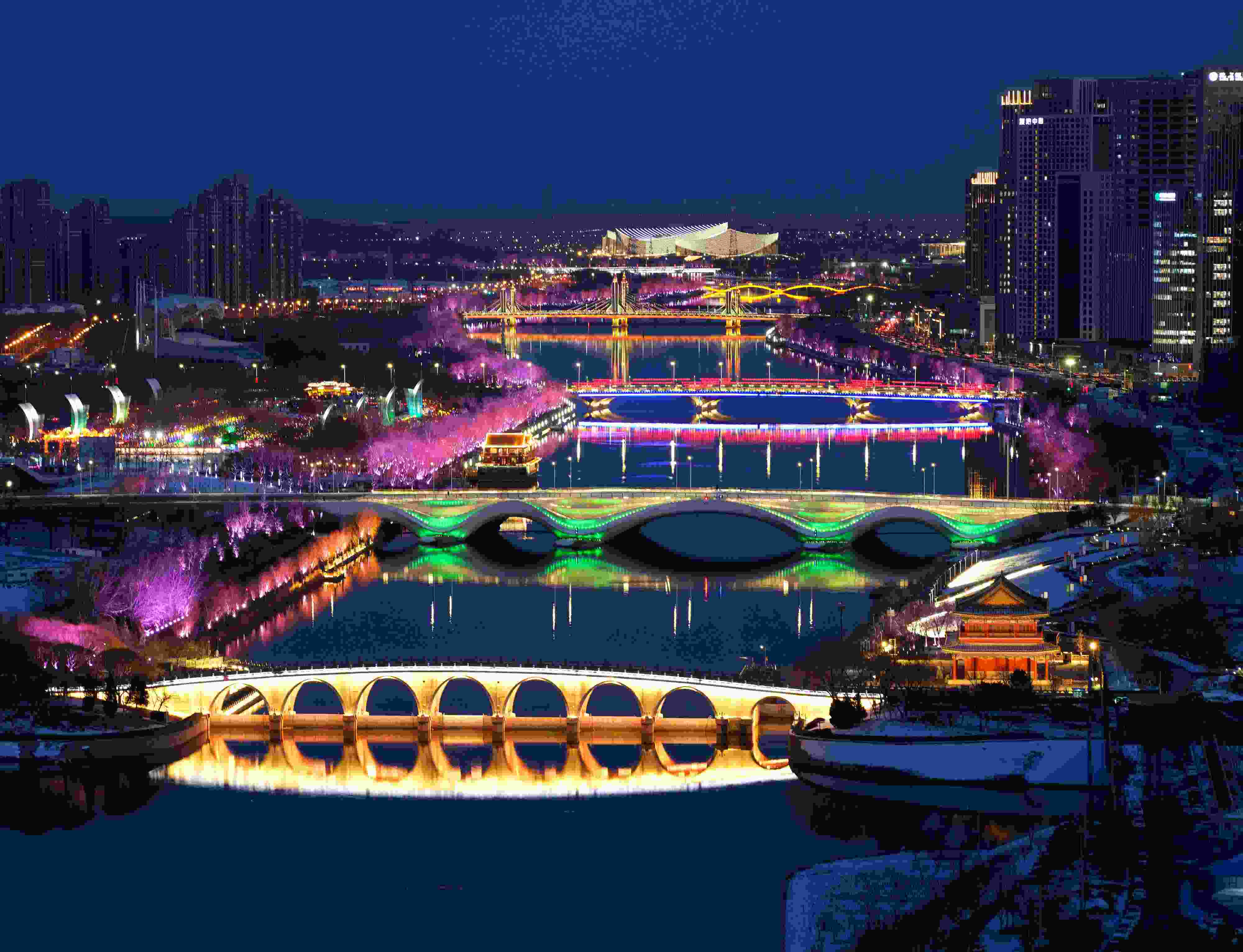2024年2月22日，京杭大運(yùn)河北京通州段夜景。