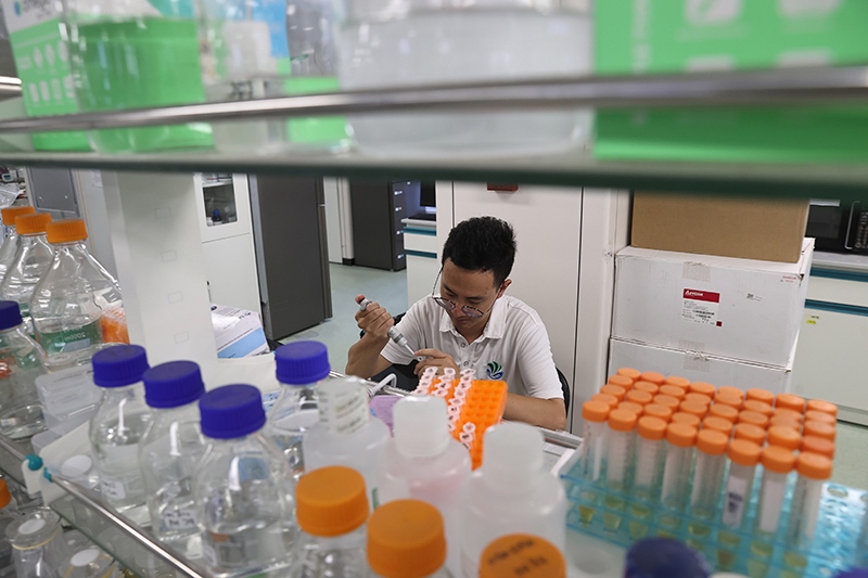 在三亞崖州灣科技城，一名青年科技工作者正在進(jìn)行科研工作。