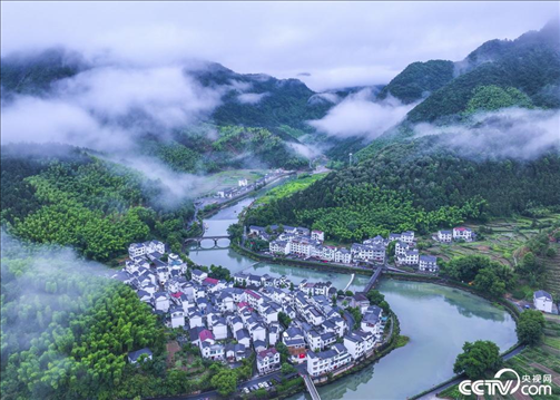 2024年6月19日，浙江省杭州市淳安縣楓樹嶺鎮(zhèn)下姜村，雨后云霧繚繞。