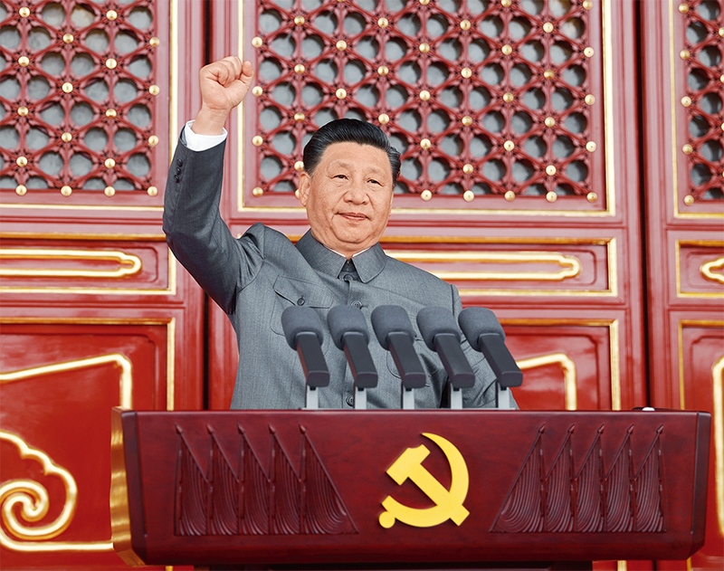 2021年7月1日，慶祝中國(guó)共產(chǎn)黨成立100周年大會(huì)在北京天安門廣場(chǎng)隆重舉行。中共中央總書記、國(guó)家主席、中央軍委主席習(xí)近平發(fā)表重要講話。 新華社記者 鞠鵬/攝