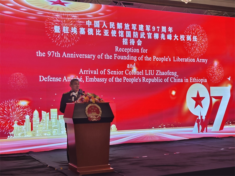 中國駐埃塞俄比亞使館國防武官柳兆峰致辭。攝影江絳