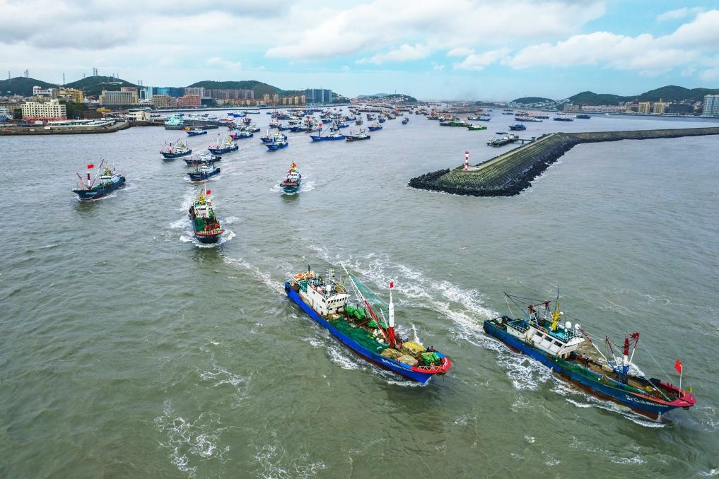 舟山沈家門水域漁船集中出海。（浙江海事局供圖）