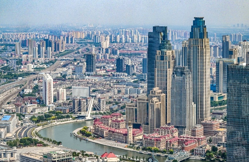 2023年6月16日，從直升機(jī)上拍攝的天津中心城區(qū)城市景觀。