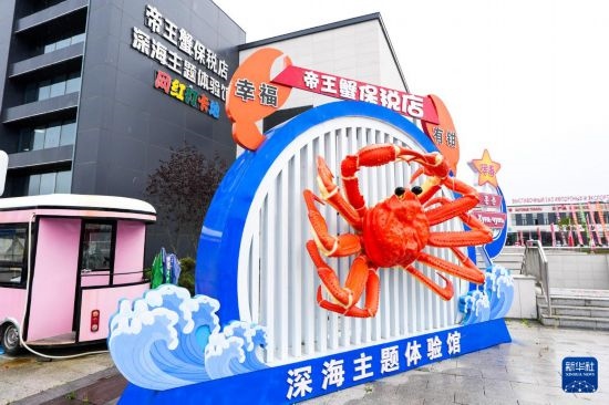 這是9月20日拍攝的位于吉林省琿春市的東北亞跨境電商產(chǎn)業(yè)園內(nèi)的帝王蟹保稅店。新華社記者 許暢 攝