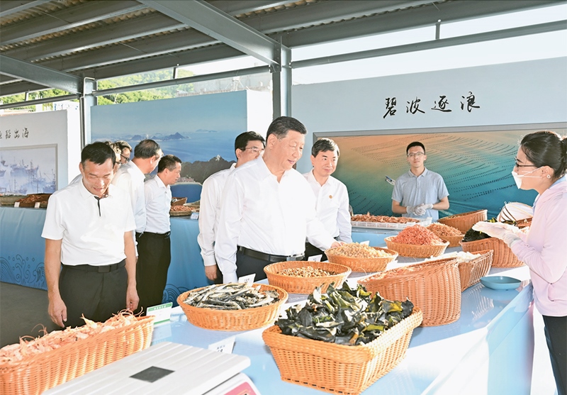 2024年10月15日至16日，中共中央總書記、國家主席、中央軍委主席習(xí)近平在福建考察。這是15日下午，習(xí)近平在漳州市東山縣陳城鎮(zhèn)澳角村考察時(shí)，了解海鮮干貨和漁獲產(chǎn)品交易情況。 新華社記者 謝環(huán)馳/攝