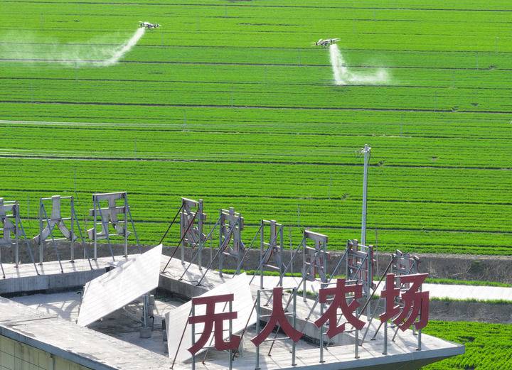 2024年3月19日，在安徽省亳州市譙城區(qū)趙橋鄉(xiāng)雙樓村的無人農(nóng)場(chǎng)，農(nóng)業(yè)無人機(jī)按照事先設(shè)定好的線路進(jìn)行作業(yè)（無人機(jī)照片）。新華社記者 杜宇 攝