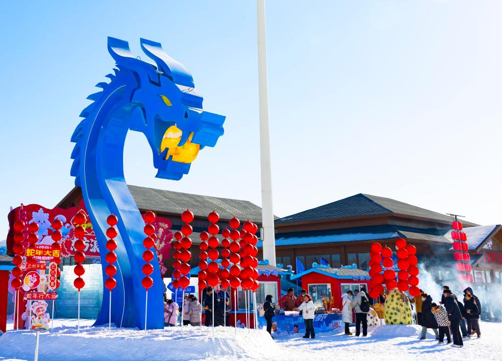 2025年1月，游客在遼寧錦州東方華地城海洋冰雪王國(guó)內(nèi)游覽。新華社發(fā)