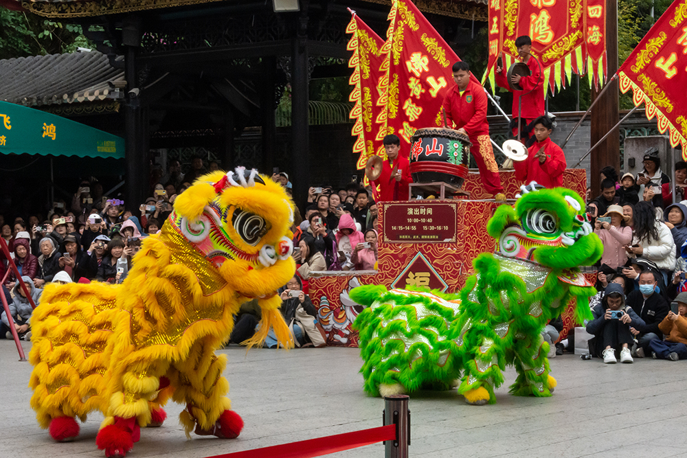 圖為廣東省佛山市祖廟的醒獅表演。