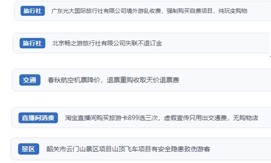 網(wǎng)友在“人民投訴”平臺(tái)反映涉旅游消費(fèi)相關(guān)糾紛。（“人民投訴”用戶投訴截圖）